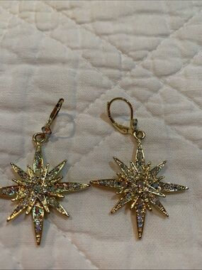 Gold Starburst Crystal Drop Earrings - Women Jewelry, Brand new.